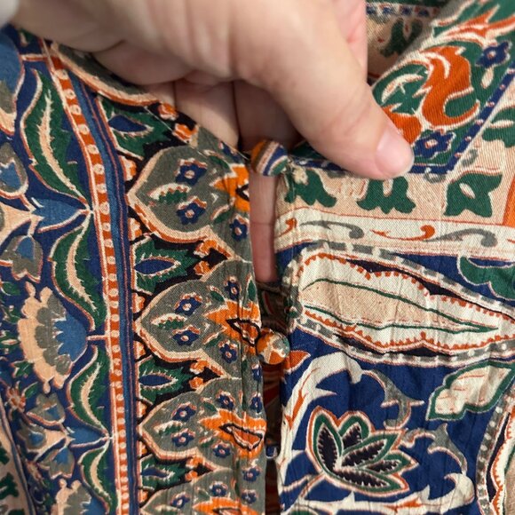 Angle Paisley Floral Boho Hippie Split Front Tie Sleeve Maxi Dress - Picture 7 of 11